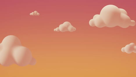 cartoon cute pink clouds float across the sky at sunset. abstract 3d loop animation in warm orange-pink colors for kids background.