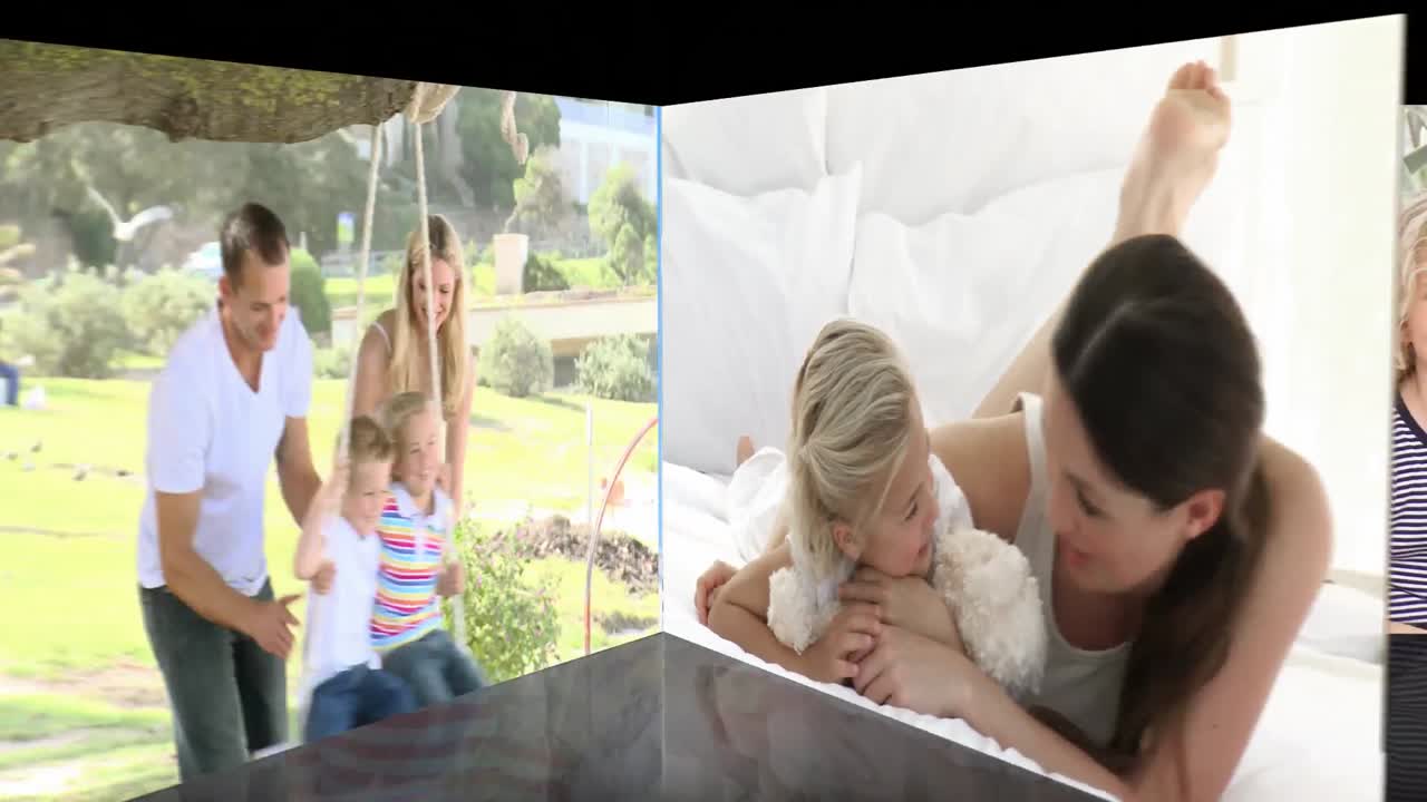 즐겁게 지내는 다섯 가족의 애니메이션