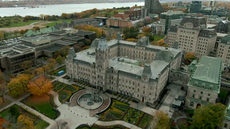 drone flyover parliament gardens in national assembly reception pavilion, quebec canada