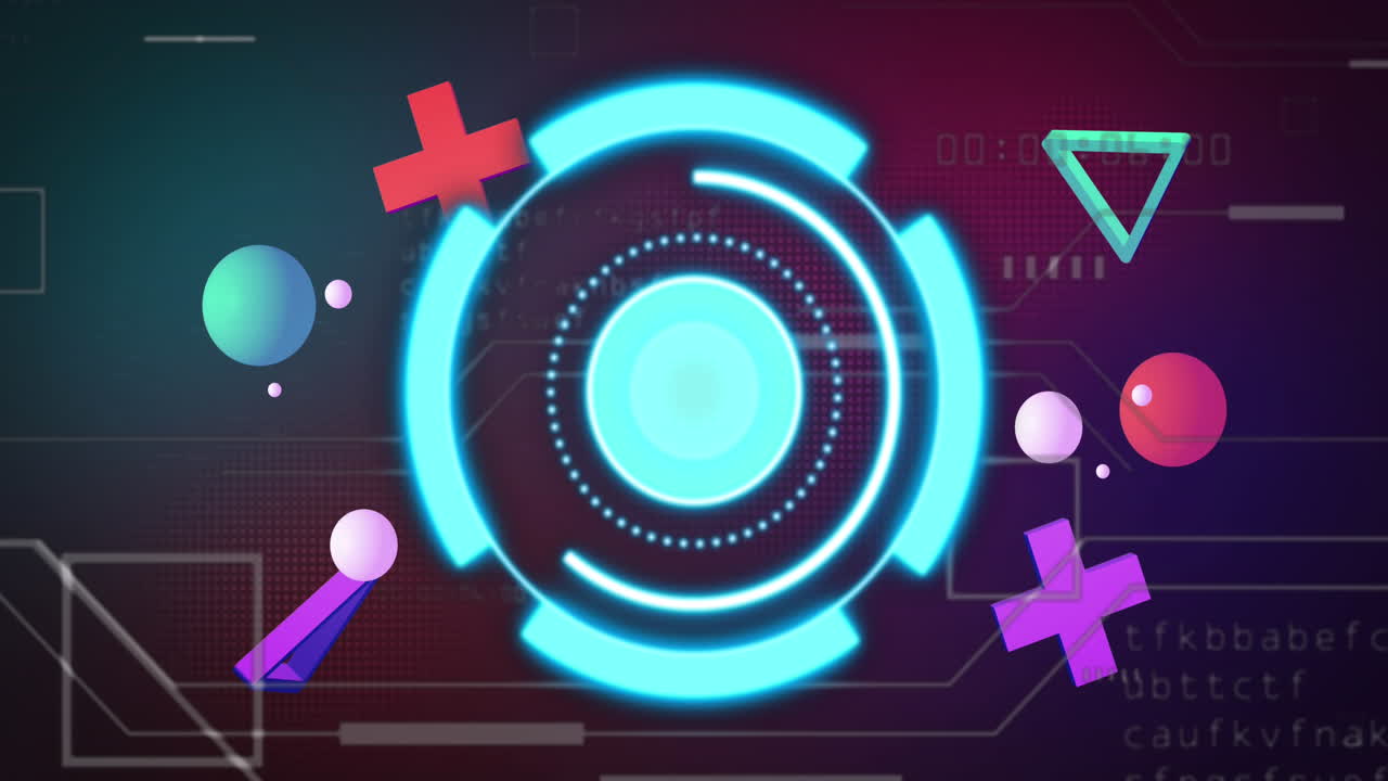 3d 모양의 애니메이션은 파란색 범위에서 움직이고 검은색 배경에서 데이터 처리를합니다.