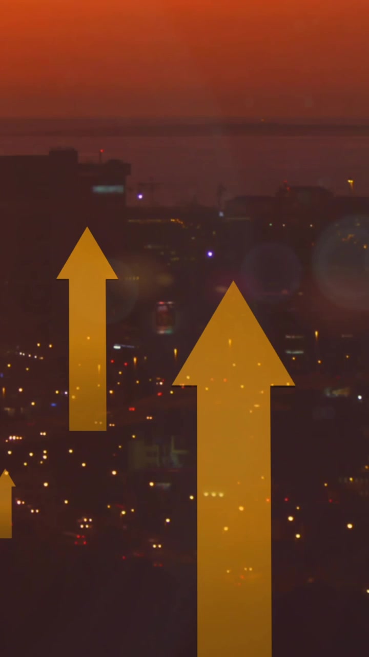 Animación de la red de conexiones con íconos sobre el paisaje urbano