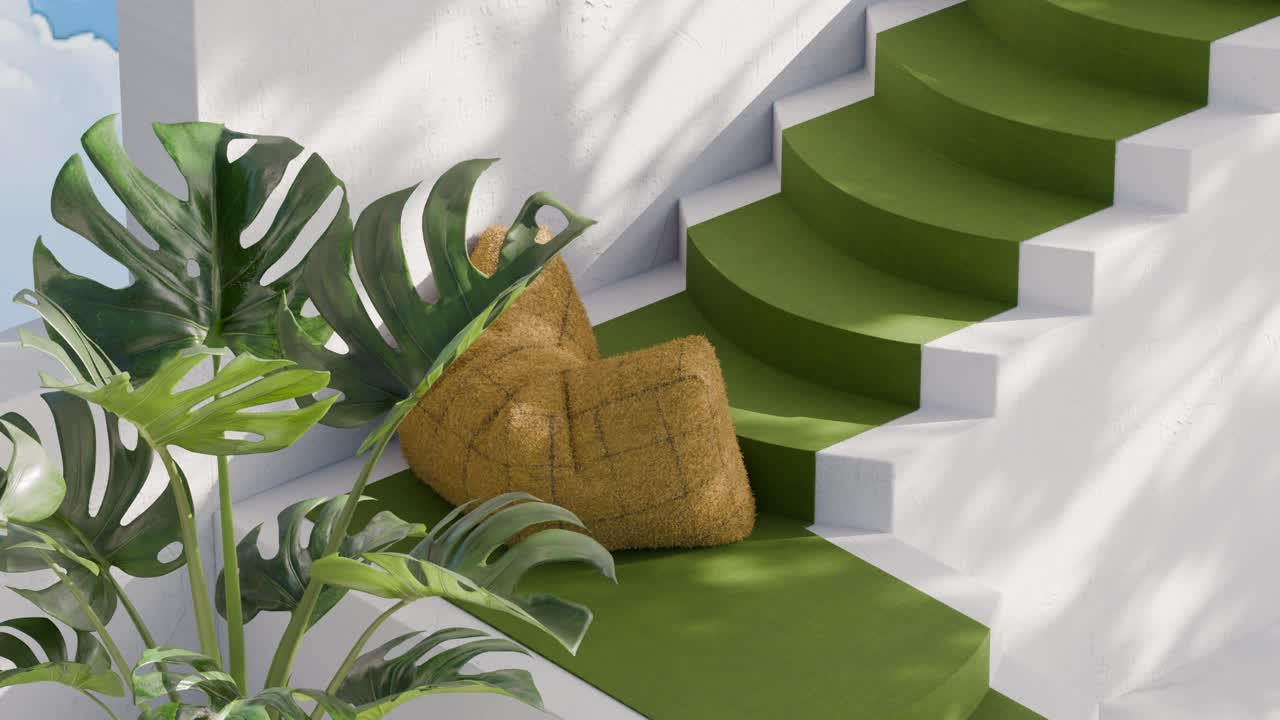 Indoor plant and stairs with cushions