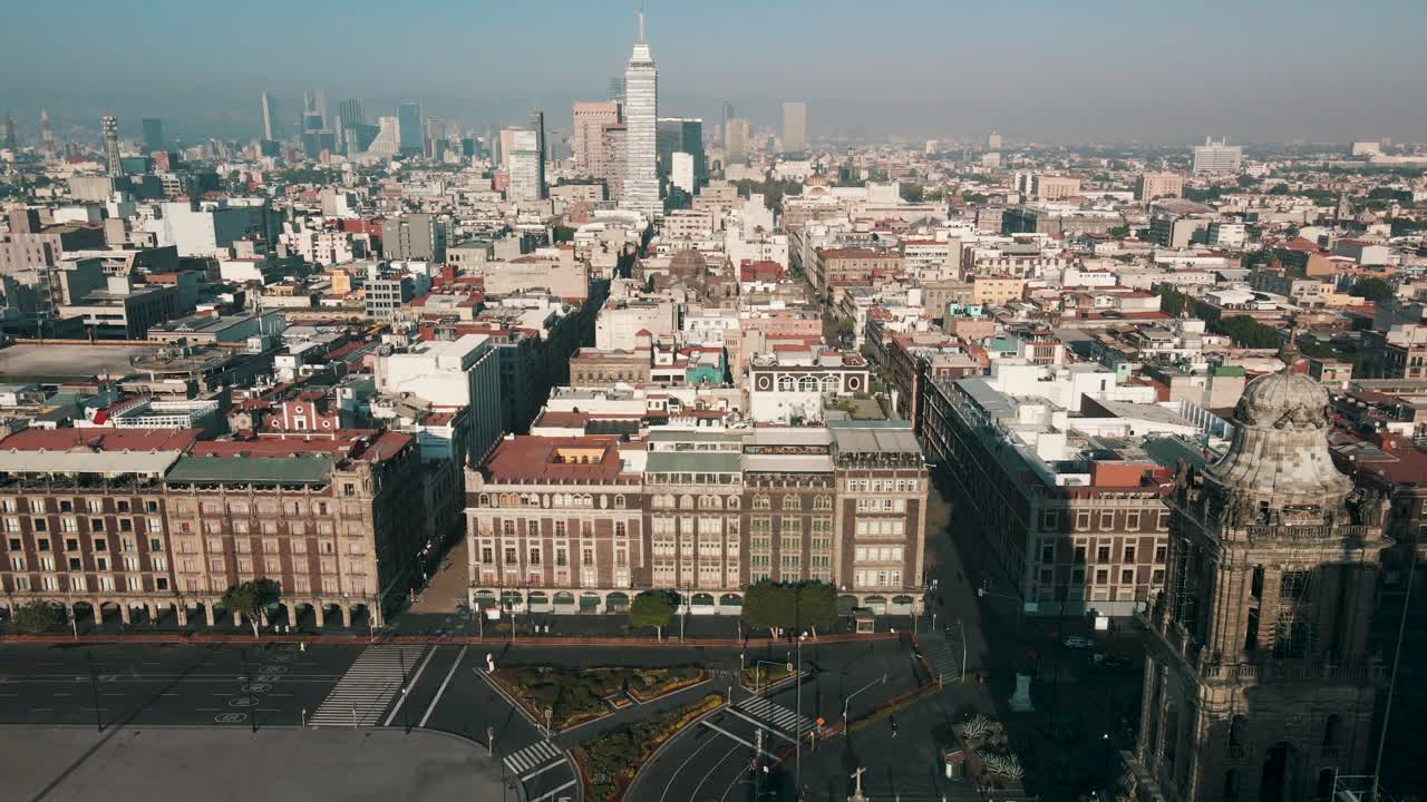The mexico city plaza Zocalo at morning with empty buildings
