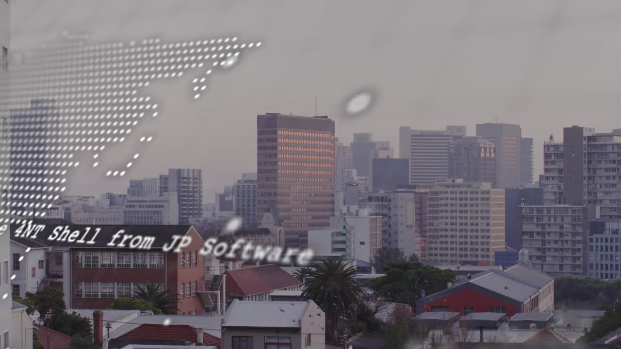 데이터 처리 및 도시 풍경에 대한 세계 지도의 애니메이션