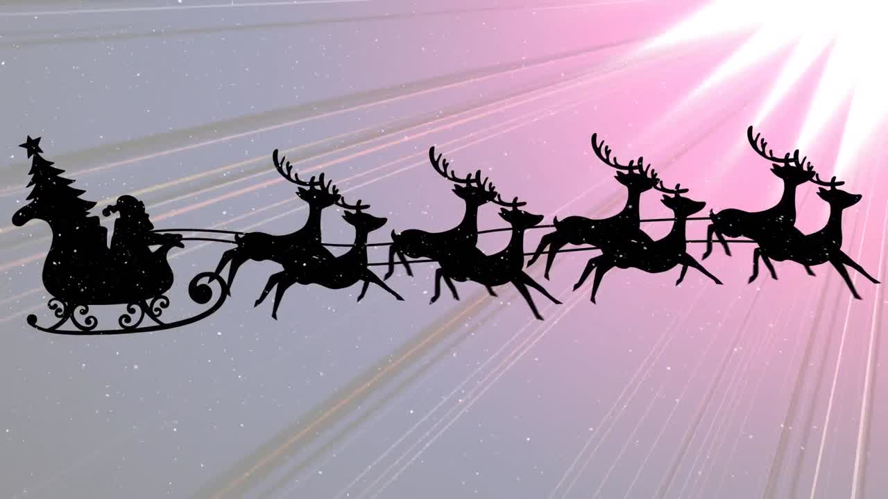 산타클로스에 내리는 눈은 보라색 빛의 경로에 대해 사 ⁇ 에 의해 당겨지고 있습니다.