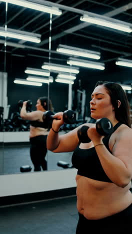 mujer trabajando con pesas en un gimnasio