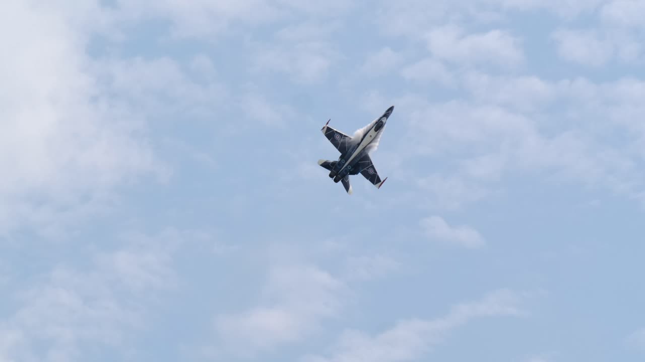 F18 Fighter Jet High Angle of Attack Maneuver and Roll REAR SHOT