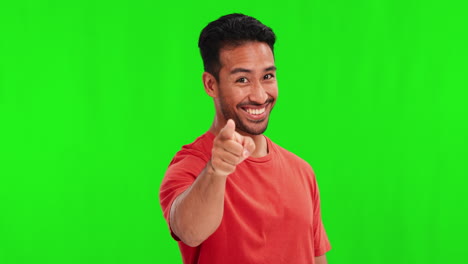 Man,-green-screen-and-face-with-point-at-you