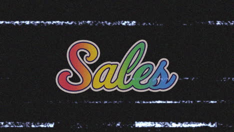 animación del texto de ventas del arco iris con fallo en la pantalla