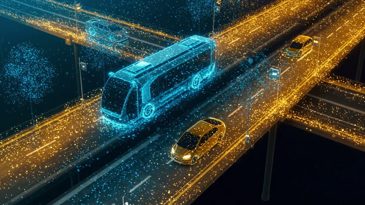 Exploring autonomous vehicle technology in a futuristic city with illuminated roads and smart transportation systems