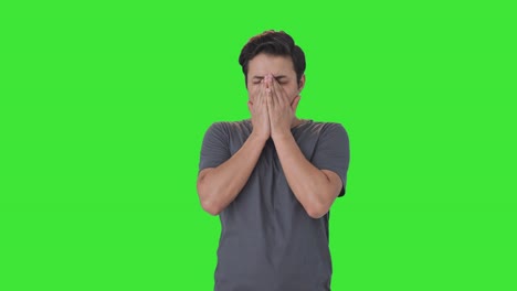 Tired-and-lazy-Indian-man-yawning-Green-screen