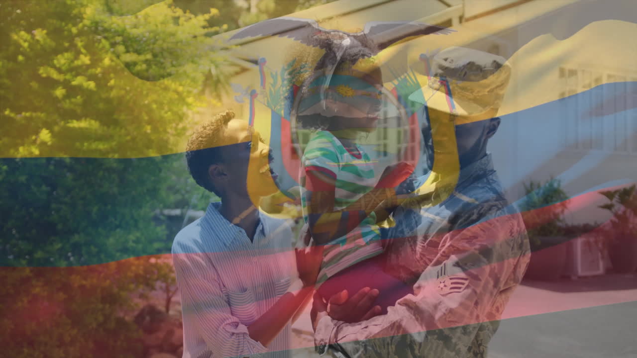 에두아도르의 발이 아프리카계 미국인 남성 군인과 그의 가족을 상징하는 애니메이션