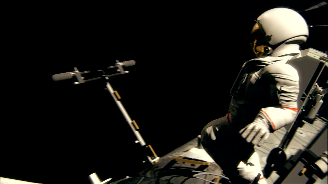 un astronauta trabajando en el iss. animación realista en 4k.