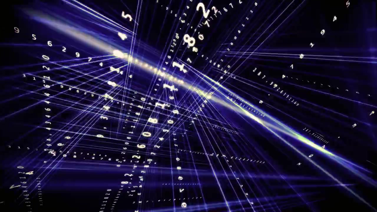 Abstract Digital Numbers and Letters Flowing in a Network Grid