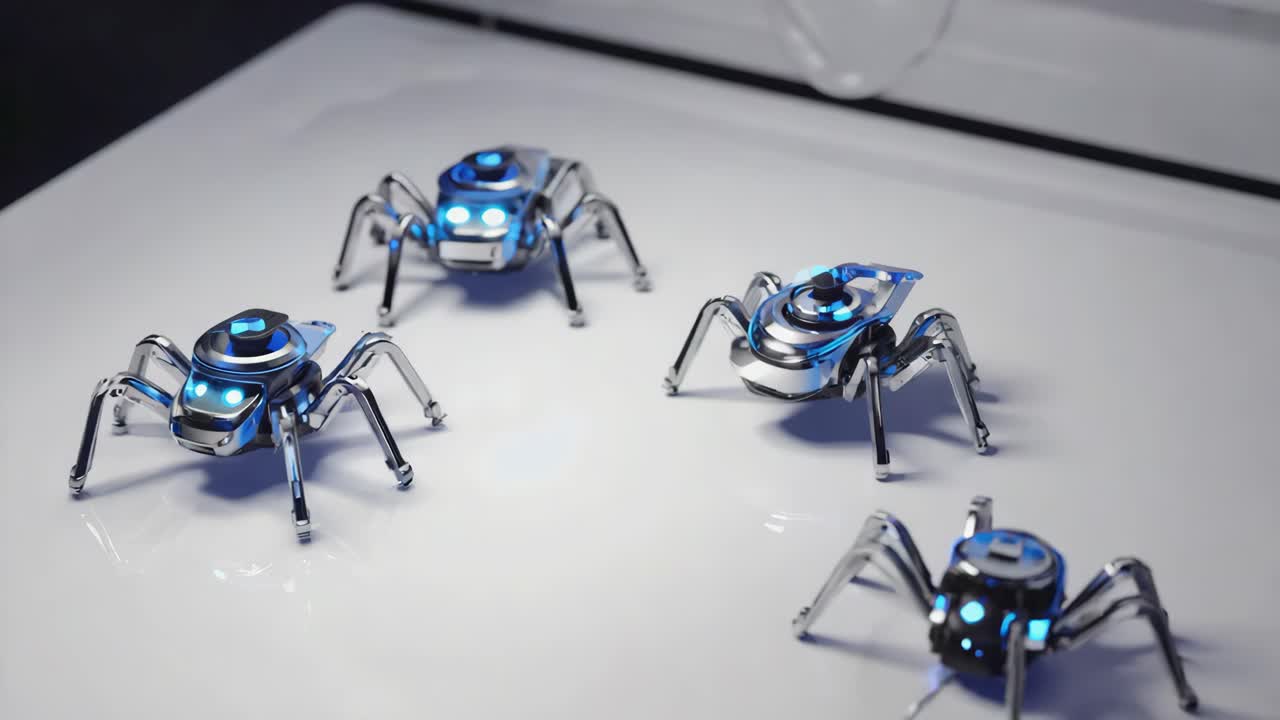 Robotedderkopper med glødende blå lys