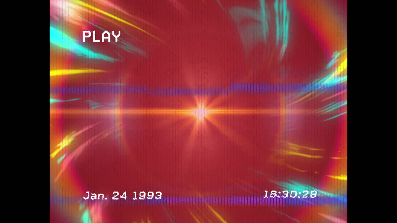 회전하는 다채로운 불빛 위에 왜곡 라인을 가진 재생 인터페이스의 애니메이션