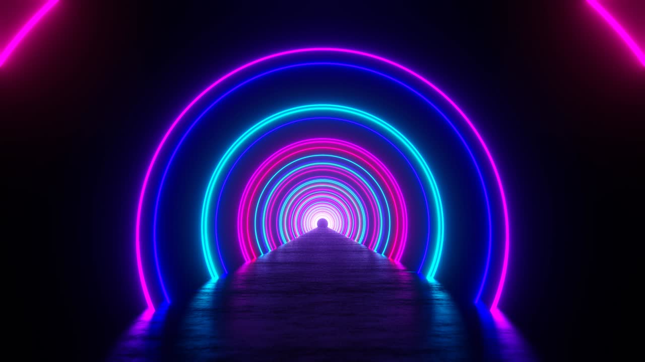 render 3d sin problemas vj bucle con vuelo infinito dentro del círculo luces de neón túnel