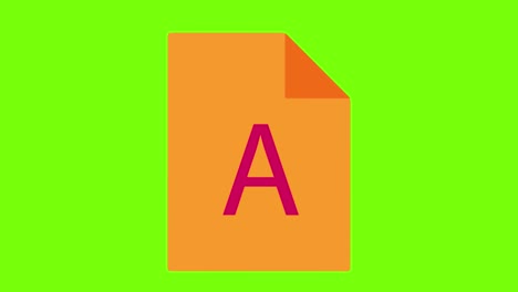 animation of an orange paper with a letter a on a green screen background