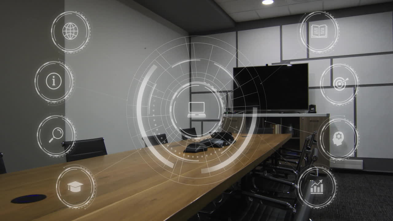 animación de la red de iconos digitales en la oficina