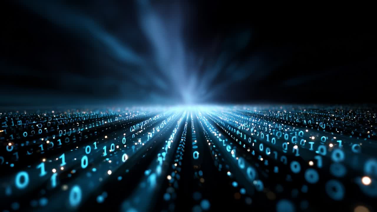 A Futuristic Perspective on Digital Reality: This mesmerizing visual sequence presents an endless landscape of binary numbers, symbolizing the deep connection between data and the expansive potential of technology