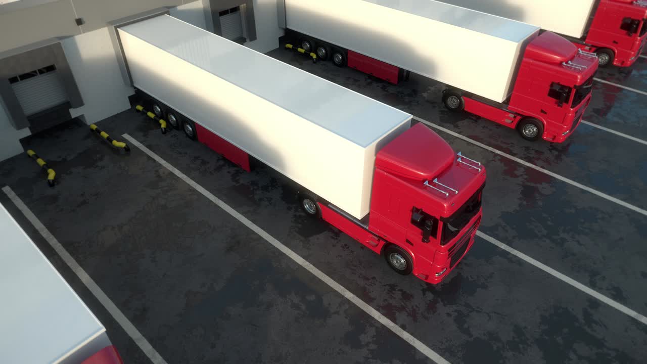 창고 로딩 도크에 있는 반 트럭