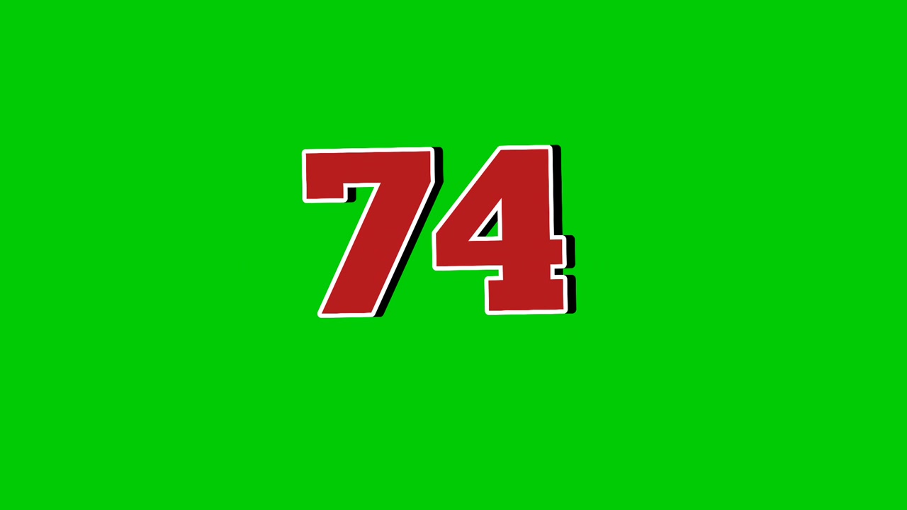 Number 74 symbol sign animation motion graphics cartoon green screen background.Red number smoke effects video elements