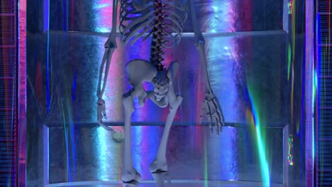 concepto tecnológico. modelo 3d caminante de un esqueleto en el fondo de la tecnología. animación 3d