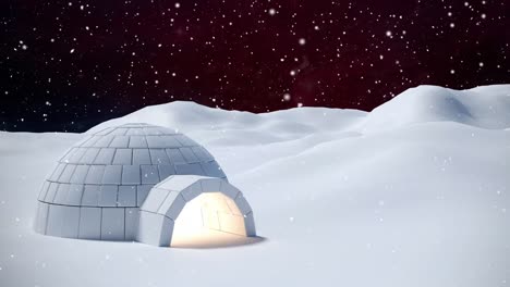 Igloo-in-winter-scenery-and-falling-snow