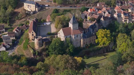 aerial view of gargilesse village and its castle, france