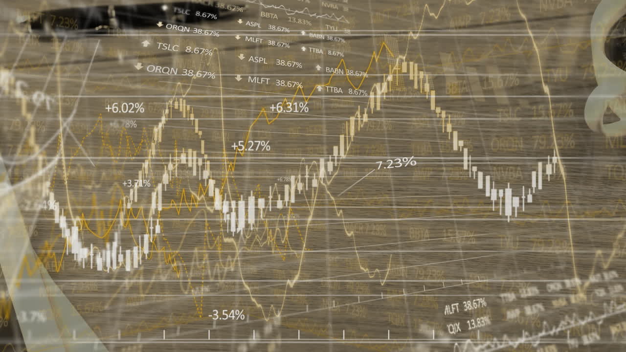 animación del procesamiento de datos financieros y líneas fluctuantes