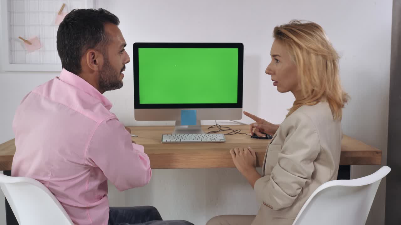 Adult woman and man have negotiation