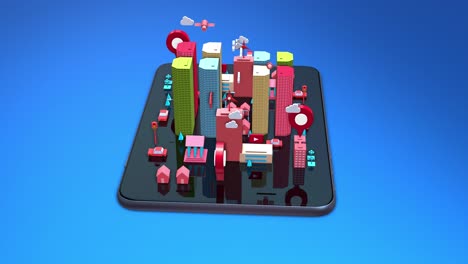 la vida de la ciudad inteligente en la tableta inteligente. estilo de dibujos animados isométrico concepto futurista.
