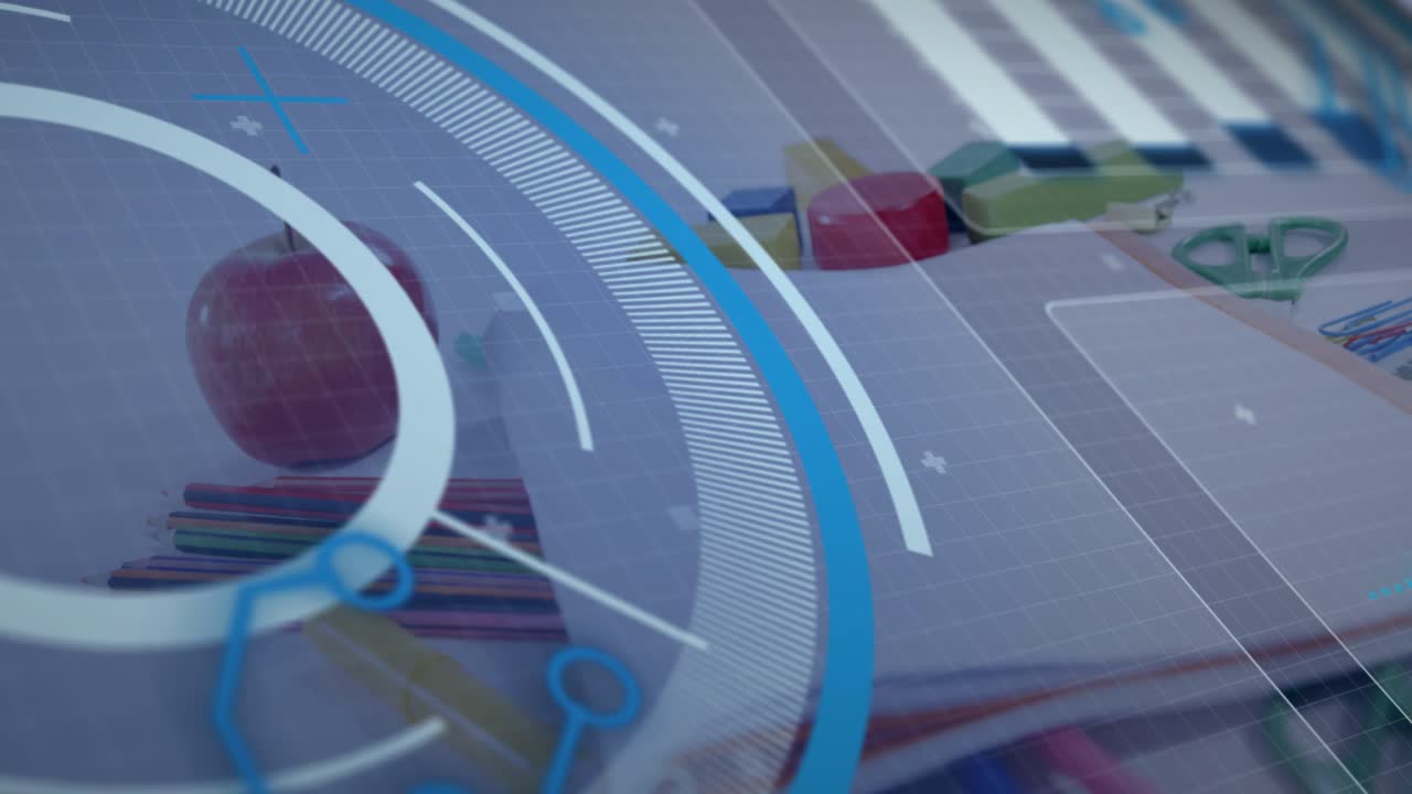 Blue arc spinning, clear HUD rotating and sweeping while camera panning, showing supplies for demo