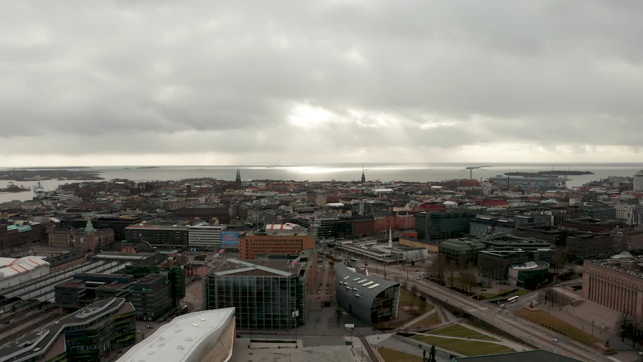 Helsinki Cityscape: Aerial View of Helsinki, Finland on a Cloudy Day