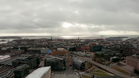 helsinki cityscape: aerial view of helsinki, finland on a cloudy day
