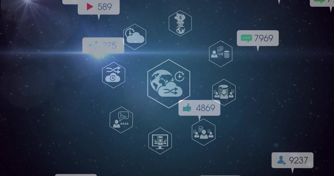 Digital Network Connectivity and Social Media Engagement Icons