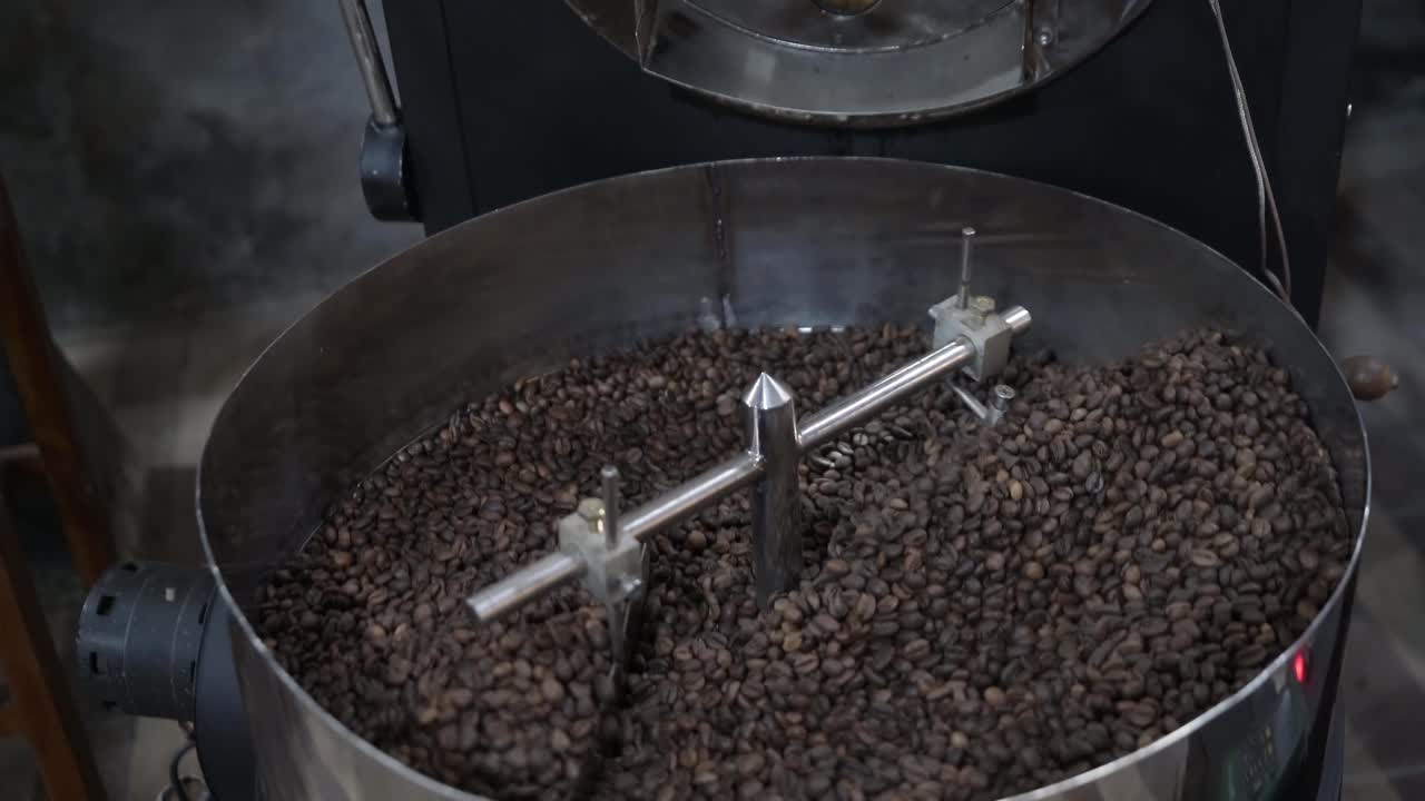 Coffee Beans Being Roasted in a Roasting Machine