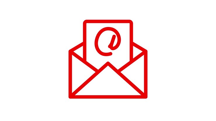 Animated Email Icon with Red Envelope and At Symbol