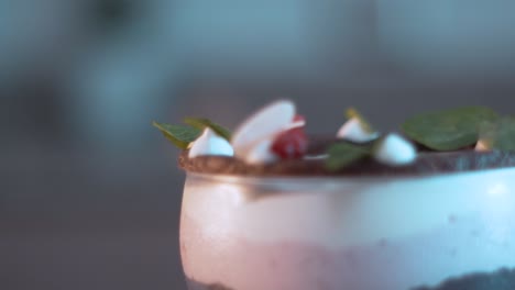 extreme close up of a chocolate and berries parfait