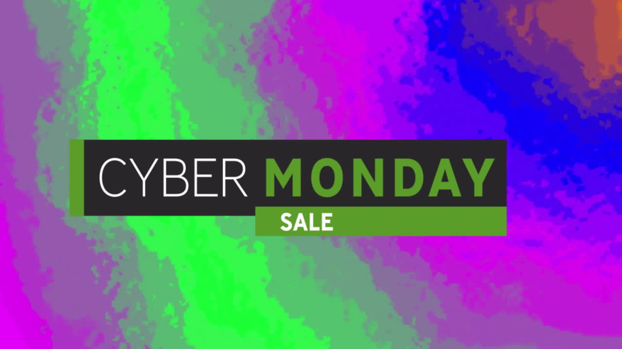 Animation of cyber monday sale text over vibrant pattern background