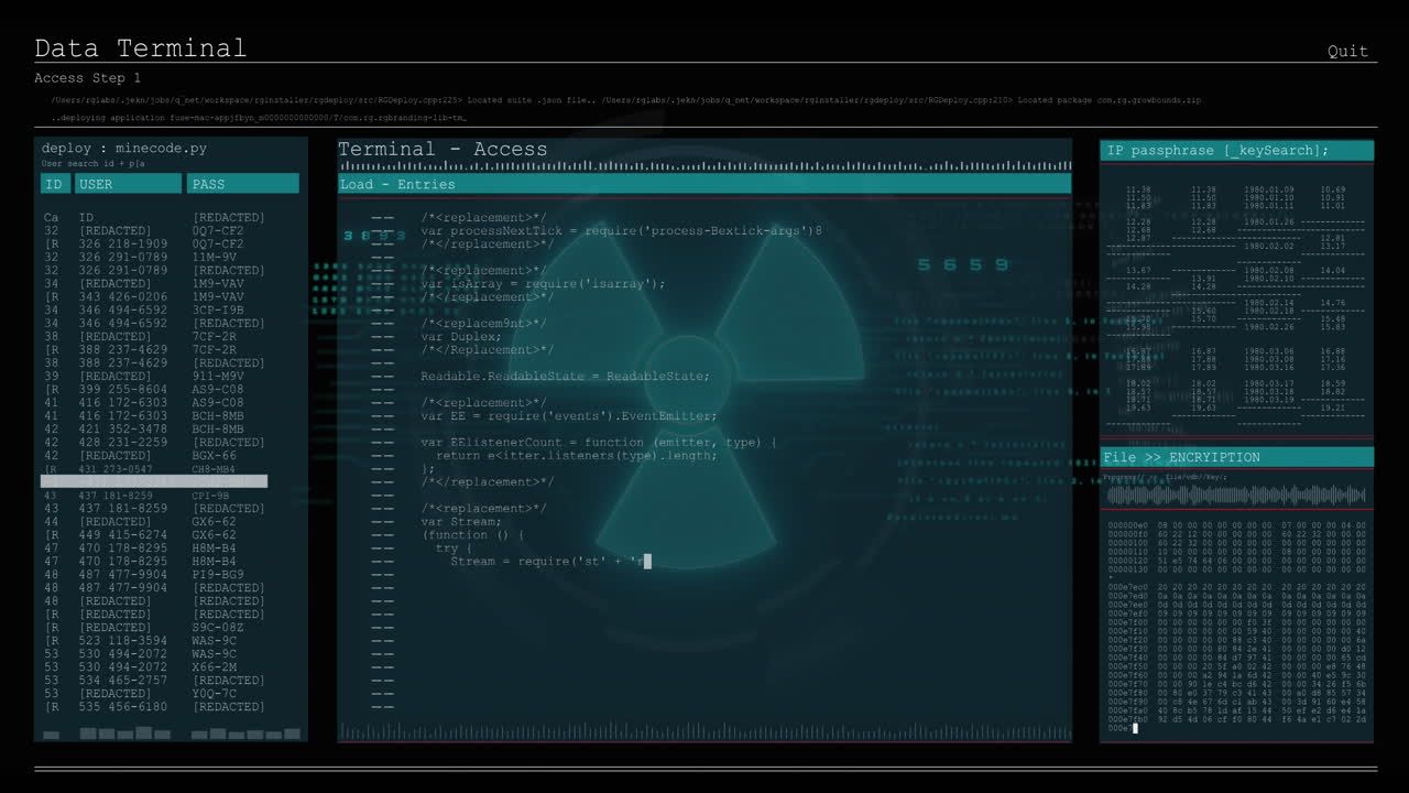 Animation of nuclear symbol over data processing