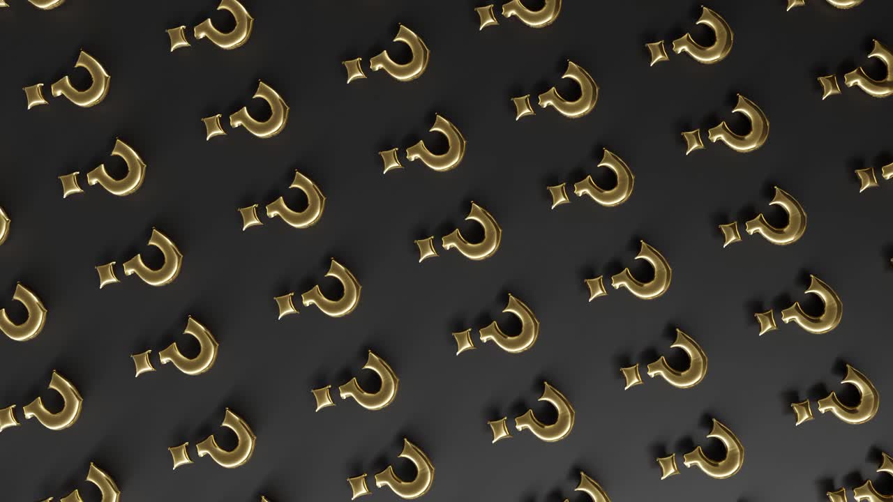 signos de interrogación dorados en un fondo negro vertical