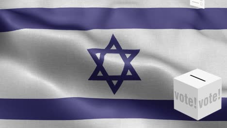 las boletas vuelan a la caja para la selección de israel - caja de votación frente a la bandera - elección - voto - bandera de israel - bandera de israel alto detalle - bandera nacional de israel patrón de ondas elementos loopables - textura de tela y bucle sin fin