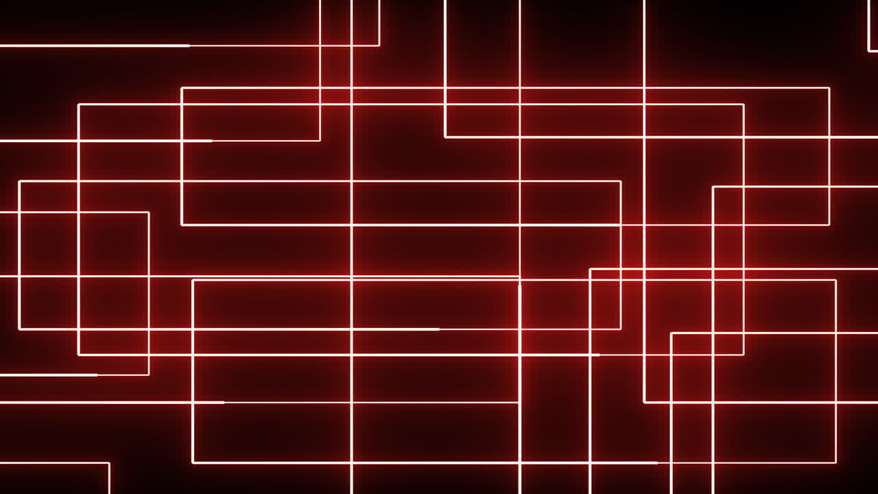 Red Glowing light lines interweave and overlap to form complex, glowing rectangular structures and grid-like patterns. Perfect for technology promos, high-speed data concepts about AI or computing