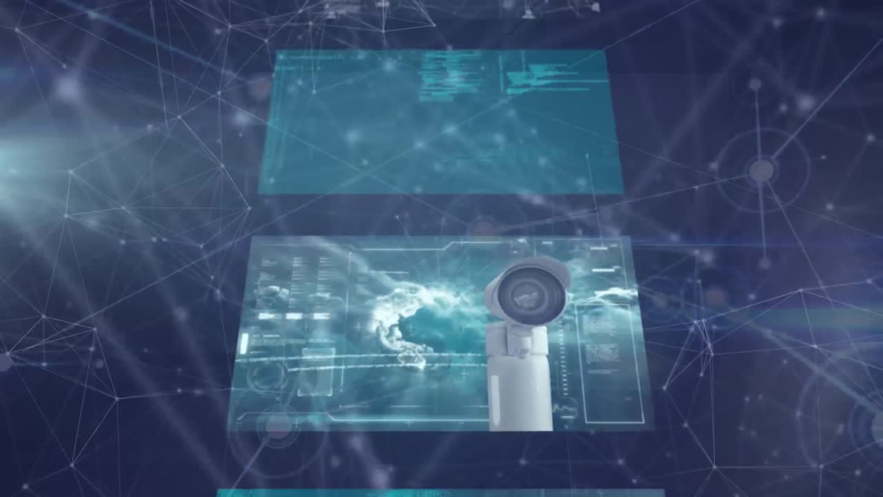 animación de redes de conexiones y procesamiento de datos sobre fondo negro