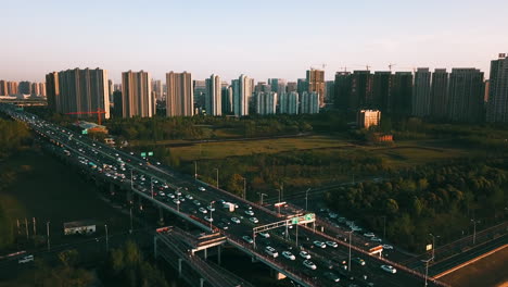 4k sunset car traffic in binjang district in hangzhou, china