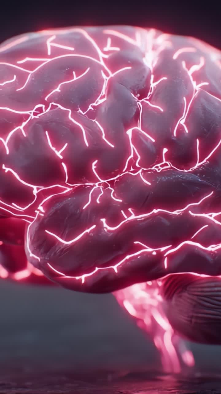 En visuelt imponerende fremstilling av en lysende hjerne med pulserende elektriske strømmer, som symboliserer kreativitet, intelligens og mysteriene i kognitive prosesser