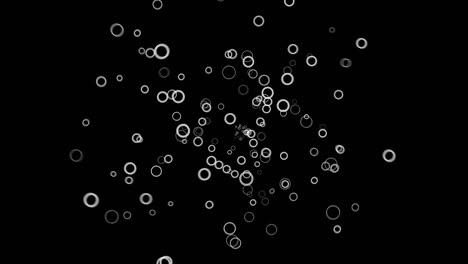abstract white rings getting closer to the camera on black background. animation. many moving small circle frames, monochrome
