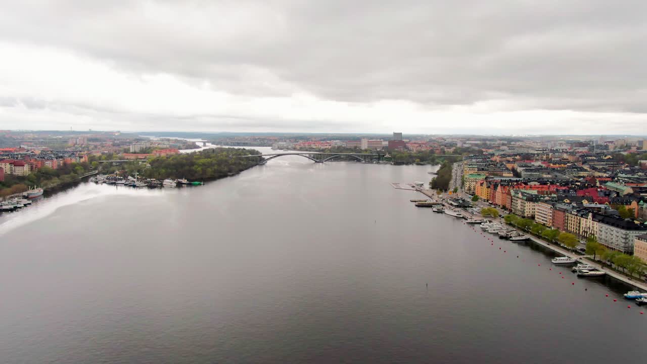 Aerial view of Kungsholmen, Stockholm on an early spring day beneath a calm overcast sky