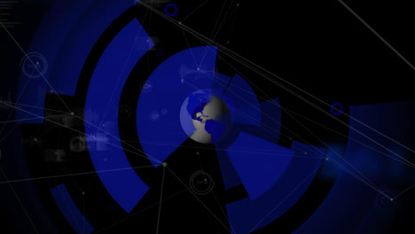 animation of networks of connections and data processing over globe